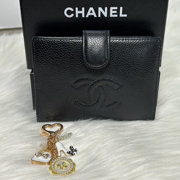 💃Authentic CHANEL Vintage Caviar Skin CC Logo Bifold Wallet Purse Black Box - Picture 4 of 14